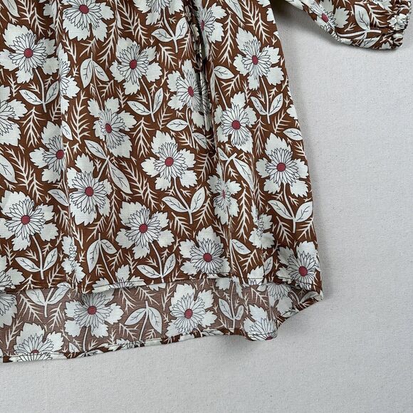 Outerknown Floral Blouse Top Women’s S‎ Brown Bell Short Sleeve V Neck Organic - Picture 4 of 16